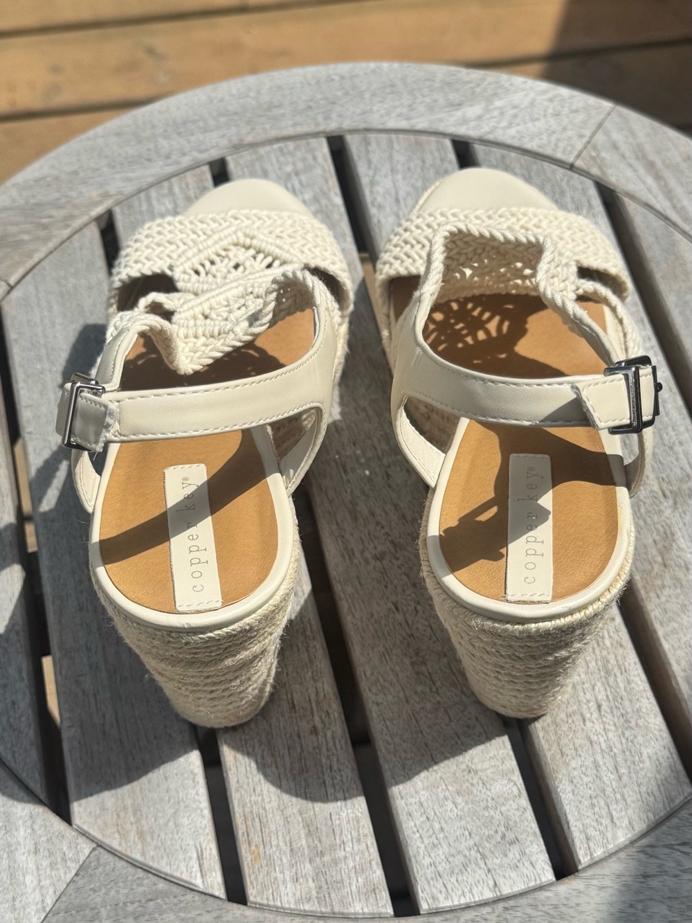 Copper Key Dreamcatcher Macrame Woven Espadrille Platform Wedges Sz 9 Like New